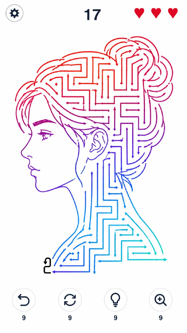 Aeroshoot level: a portrait drawn in rainbow arrows